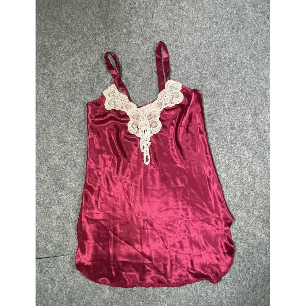 VTG Satin Lace Chemise Nightie Sz Small Burgundy California Dynasty Nightgown